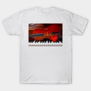 Violin And Red Love Heart T-Shirt